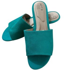 Apt. 9 Sandals Green Bellus Open Toe Slip On Faux Suede Wedge Slides Womens 8